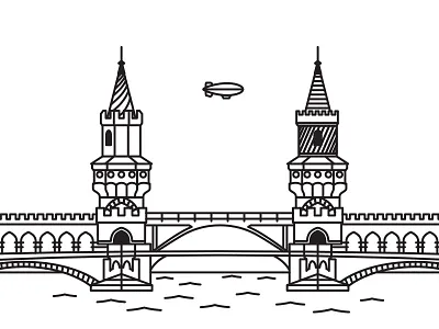 Oberbaum Bridge berlin blimp bridge brücke drawing europe inline landmark line oberbaum sketch span