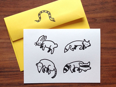 Forest Friends Letterpress Card animals fox letterpress opossum rabbit raccoon snake stationery