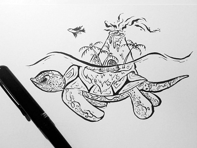 WIP - Turtle sketch for new print blackandwhite brushpen illustration island sax sketch turtle