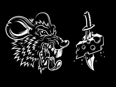 Rat & Cheese black cheese eat illustration rat sword teeth vector white