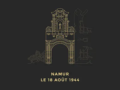 Namur, le 18 août 1944 — Outline Illustration architecture belgium flat gold illustration line monument namur outline simplistic stroke typography