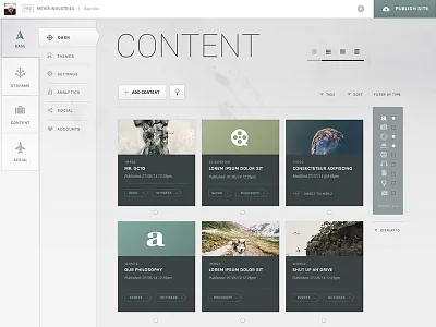2.0 Content List (Large Grid) Polar Theme admin cms content control panel feed grid gutensite list ui ux