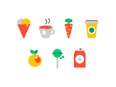 Icon set bright coffee color food glyphs icons pictograms