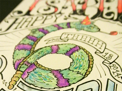 sssssaaaaay now what do we have here. bday hand type lettering mayan quetzalcoatl snake