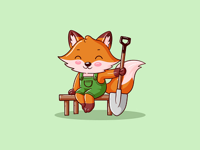 Lovely Cute Fox Illustration - Gardening animal cartoon character cute fox gardening illustration lovely mascot shovel