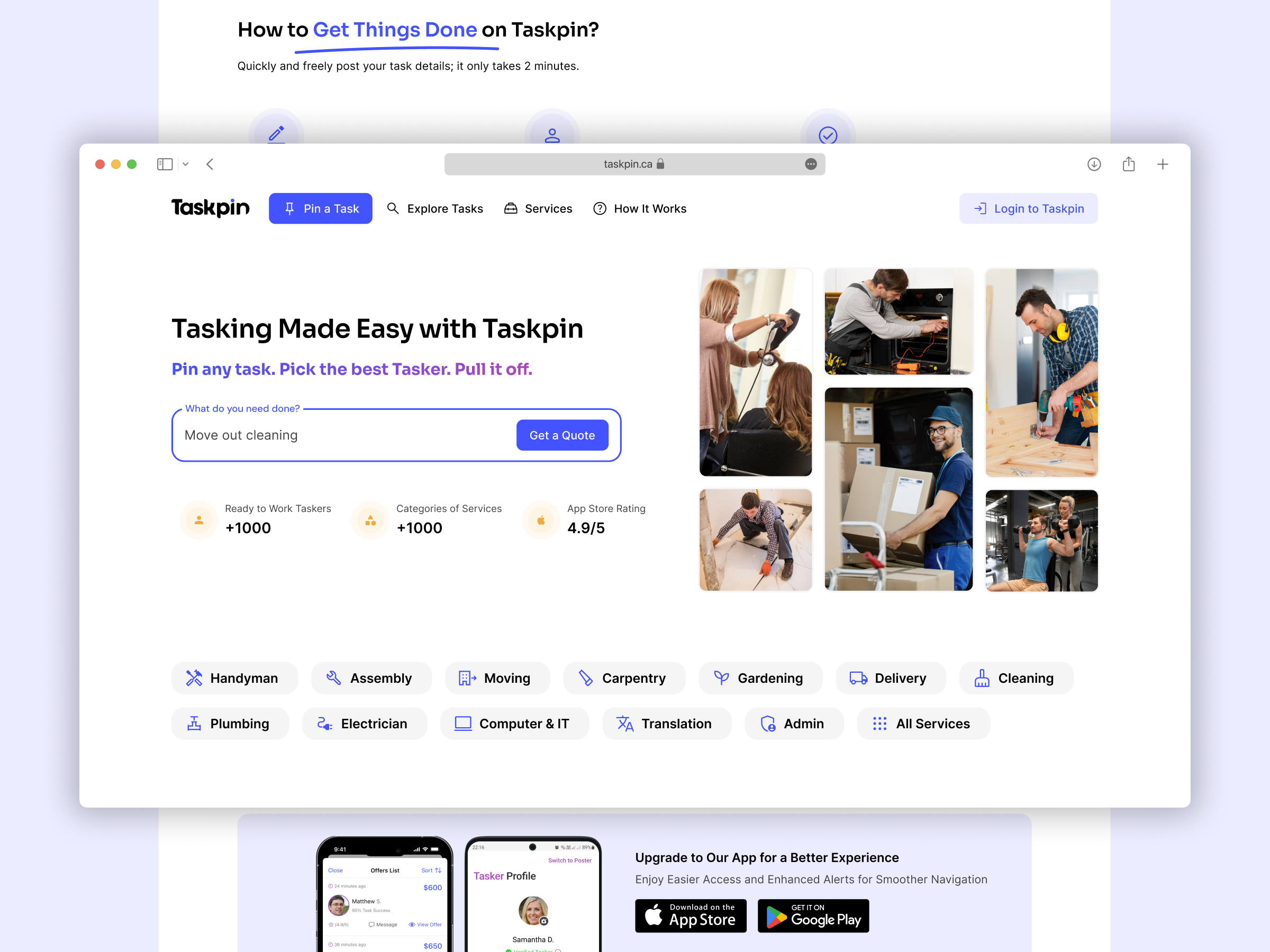 Taskpin Landing – Simplifying Home Service Connections design landing onboarding ui ux