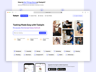 Taskpin Landing – Simplifying Home Service Connections design landing onboarding ui ux