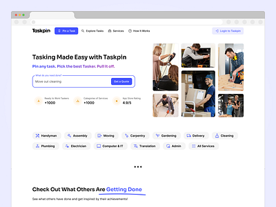 Taskpin Landing – Simplifying Home Service Connections design landing onboarding ui ux