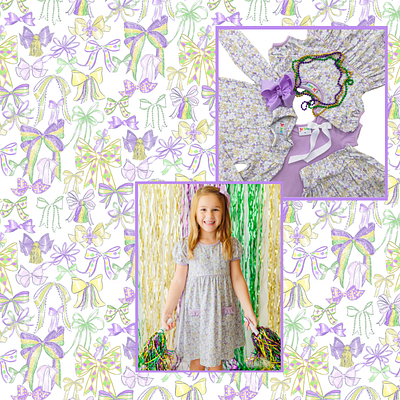 Mardi Gras Bows childrens design design hand drawn illustration seamless surface design textile design