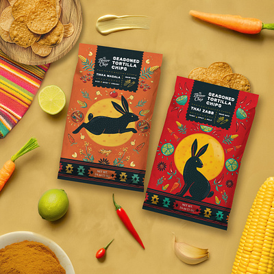 The Better Chip bunny food food and beverage food packaging illustration label label design mexican packaging packaging design pattern red tortillas