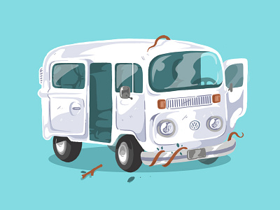 Old VW Kombi auto car drawing flat illustration kombi oldie t2 van vintage volkswagen vw