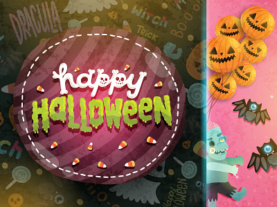 Happy Halloween card cartoon character cute design drawing greeting halloween illustration postcard vector zombie