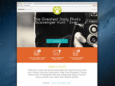ZipToad - Scavenger Hunt clean cloud flat green landing page orange simple solution teal testimonial web design website