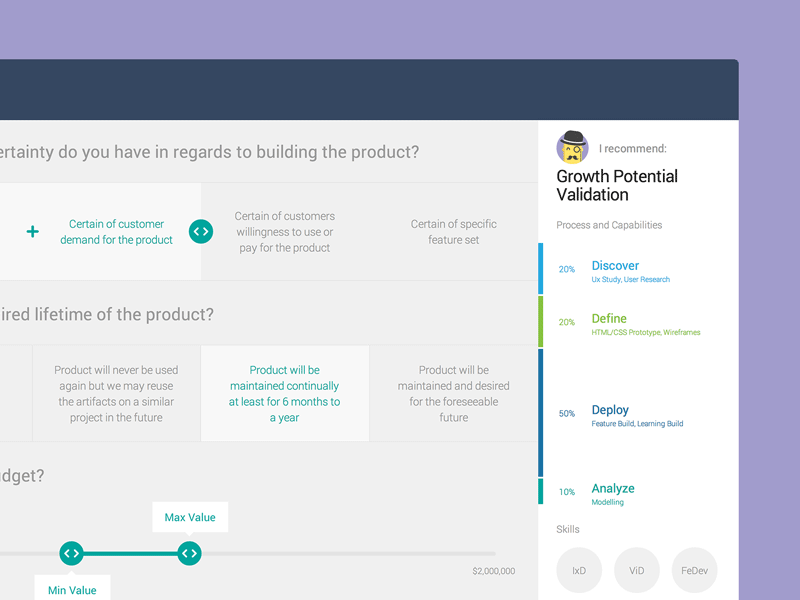 Wilson App app data form graph input recommendation sales slider tool ui ux visualization