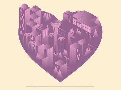 Isometric Seattle 3d gay giant hammer heart isometric killer infographics love needle out purple seattle space