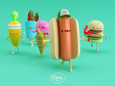 CORRE!!! burger c4d carrot characters corre hot dog ice cream run soda