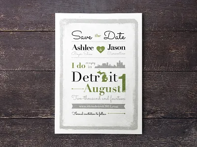 Save The Date 2014 design green identity postcard print save the date texture type vintage wedding