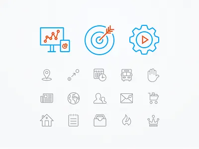 Outline icons archive automatization crown feed geolocation globe goal icons outline privacy schedule statistics