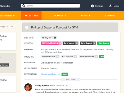 Some Project Management Page activity cool colors flat management milestone settings start up ui ux