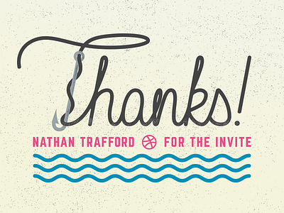 Hooked debut dribbble fishing hook illustration texture type typography water waves