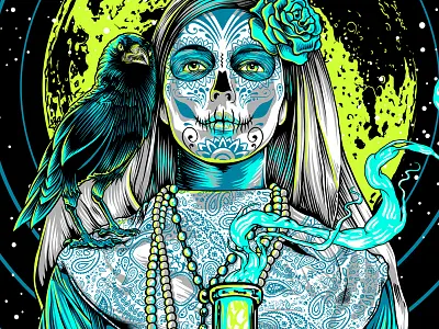 'Santa Juana' bong mexican neon pattern santamuerte skull smoke sugarskull