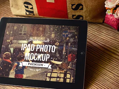 iPad Photo Mockup gift ipad ipad mockup label mockup photo mockup psd table tablet wood