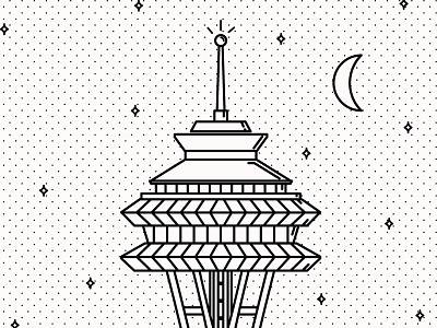 Seattle Space Needle illustration line art monoweight moon night seattle simple space space needle