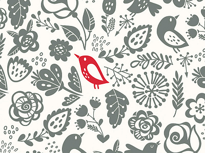Red bird cozy cute flat flower marushabelle sweet