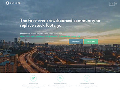 Pushreel landing page alt beta branding landing page startup video background