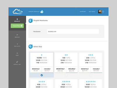 Digital Ocean Create Droplet Re-design clean cloud flat interface redesign