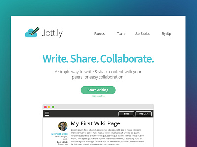 Jottly Landing Page bloc branding clean cloud css flat home page html jottly landing page pencil