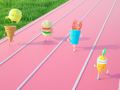 CORRE!!! burger c4d carrot characters ice cream run soda