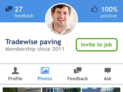 Tradesman Mobile Profile layout mobile mybuilder profile review ui web