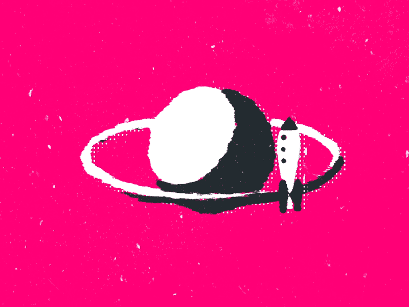 Planet 2d halftone print rocket saturn space