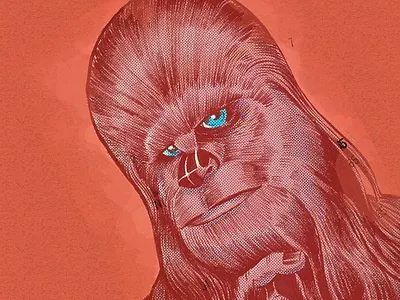 Chewy caricature chewbacca highforge pen and ink portrait star wars