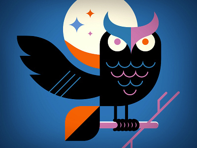 Late night owl flat night owl stars vector wings