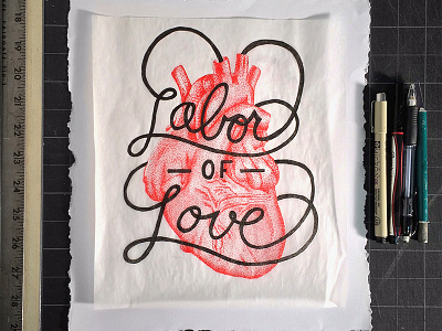 Labor of Love drawn hand lettering point pointillism red script stipple stippling type