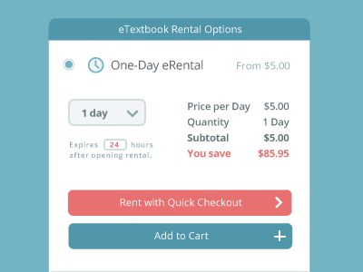 Packback One-Day eTextbook Rental button ecommerce packback radio textbooks