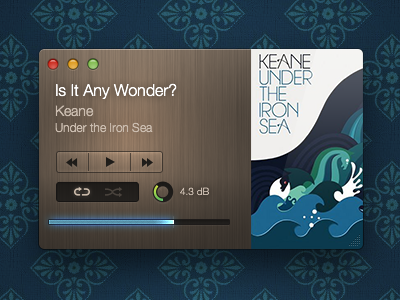 Skeuomorphism can be pretty, too album controls flow music player progress repeat shuffle skeuomorphic volume wood