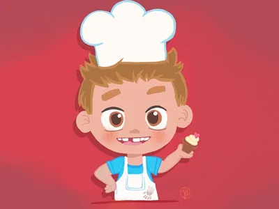 Boy baking cupcakes baker baking boy cupcakes illustration kawaii kids