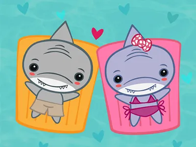 Little Sharks beach couple illustration kawaii sharks summer swimming swimsuit