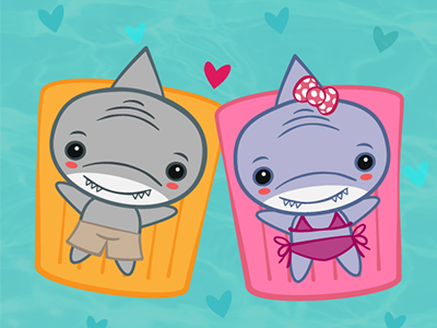 Little Sharks beach couple illustration kawaii sharks summer swimming swimsuit