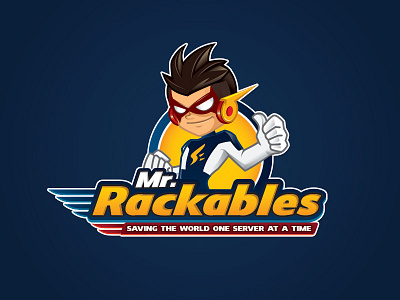 Mr. Rackables boy brand cartoon character hero illustration illustrative kid logo mascot speed super