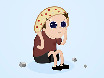 pizza keep me safe boy cartoon character design eyes fear illustration italian pizza rocks stupid