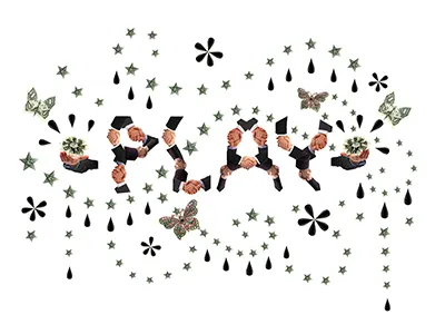 PLAY collage critical editorial illustration kitsch lettering political typography