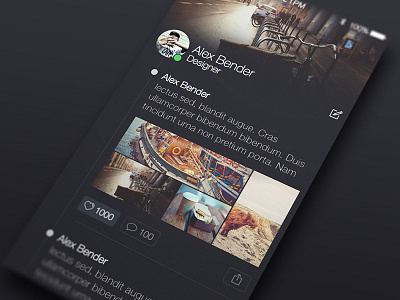 Social App Profile app dark feed ios ios7 photos profile social timeline ui ux