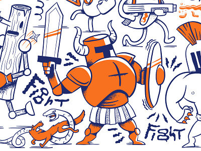 Fight Scene fight gun knight orange print snake sword wood