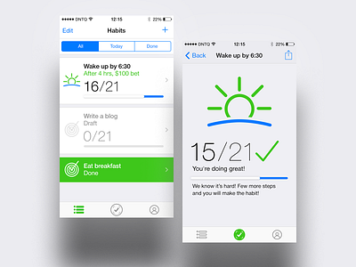 Habitr iOS App Design app design bright habit helvetica icon ios sun wake up