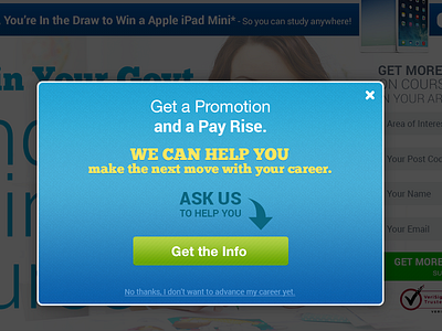 Ad Modal Window ad blue button modal ui