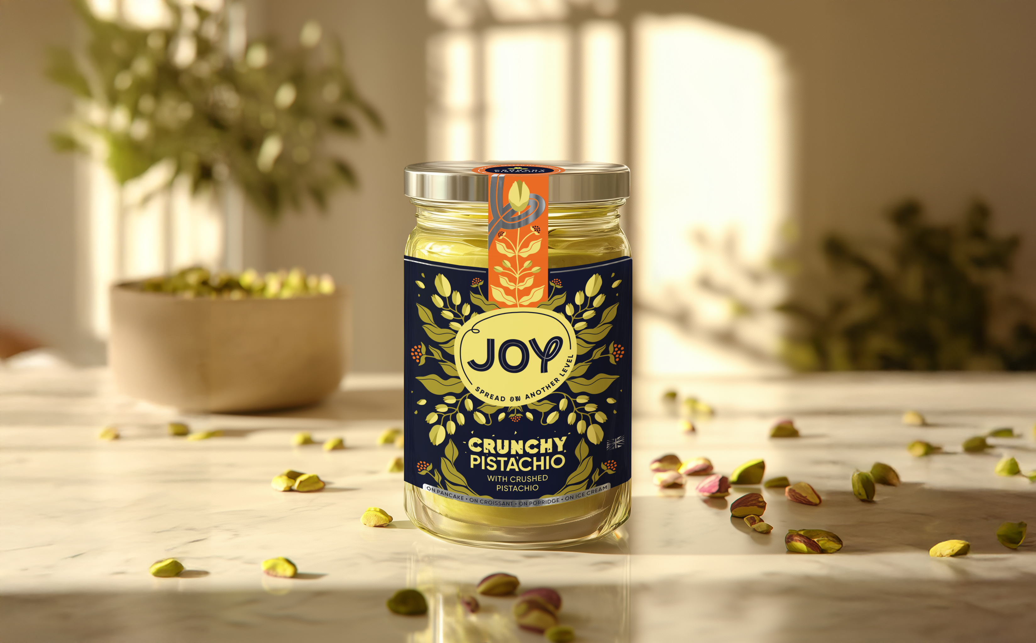 Joy Spread branding food illustration jam label label design packa packaging packaging design pistacchios spread